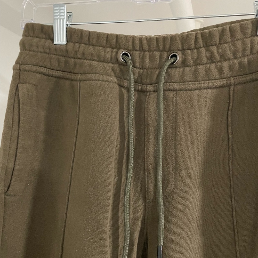 Tan Elastic Waist Joggers with Seam Detailing